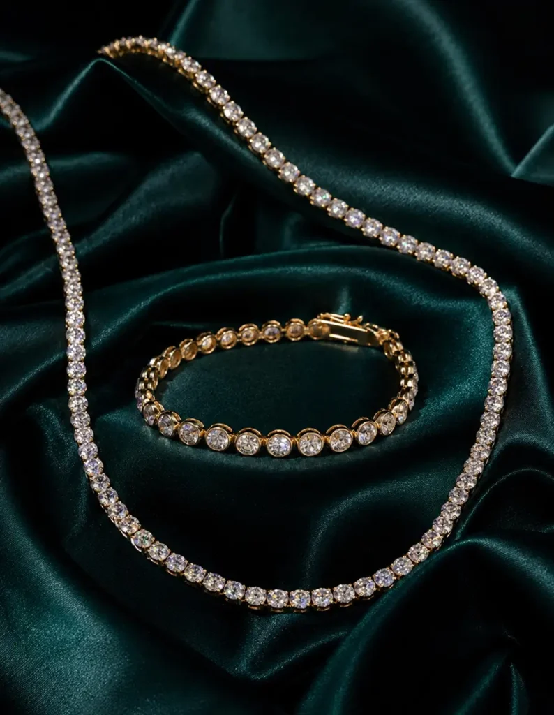 Diamond and gold necklace with matching bracelet