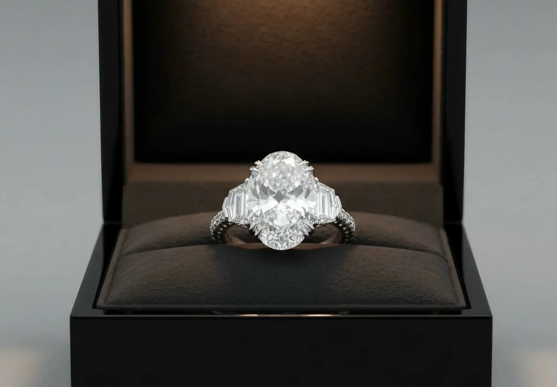 Large diamond wedding ring in container